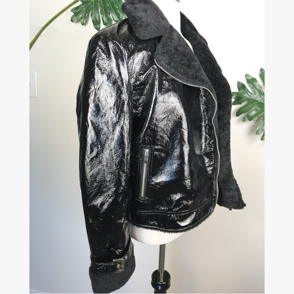 Threadbare Jacket, pleather shiny and black.